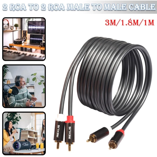 1pc Premium 2 RCA to 2 RCA Stereo Audio Cable Cord Male to Male Gold Plated UK