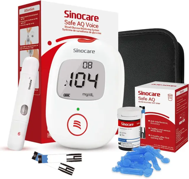 Sinocare Misuratore Glicemia, Diabete Test Kit Glucosio Nel Sangue Con Strisce R