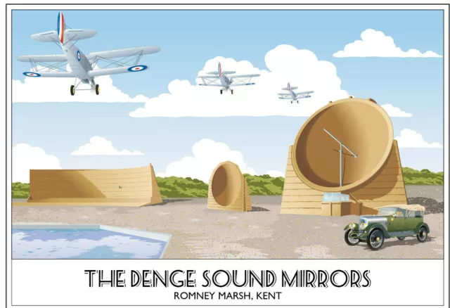 Romney Marsh Sound Mirrors RAF Denge Lydd Dungeness Kent Retro A4 A3 A2 Sizes