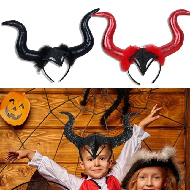 Fancy Dress Devil Horns Headband Long Gothic Hairband  Carnival Party