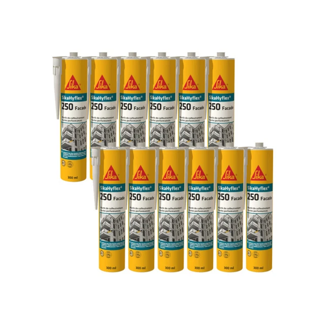 Lot de 12 mastics haute performance SIKA SikaHyflex 250 Façade - Gris béton - 3
