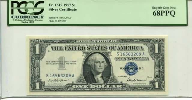 Fr 1619 1957 $1 Silver Certificate Pcgs 68 Ppq Superb Gem New Consecutive Pair