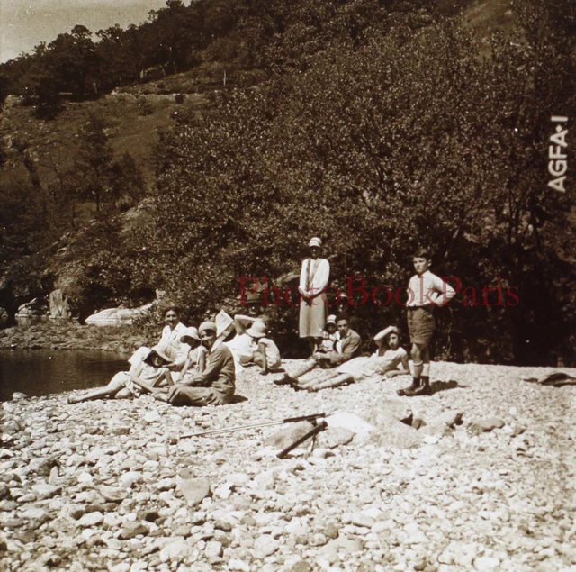 Famille Paysage c1930 Photo Plaque de verre Stereo Vintage P30L7n18