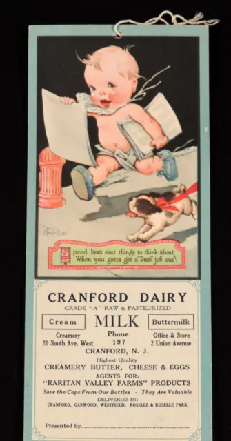 Vintage 1920's Cranford Dairy NJ Advertisement blotter/hanging card Twelvetrees