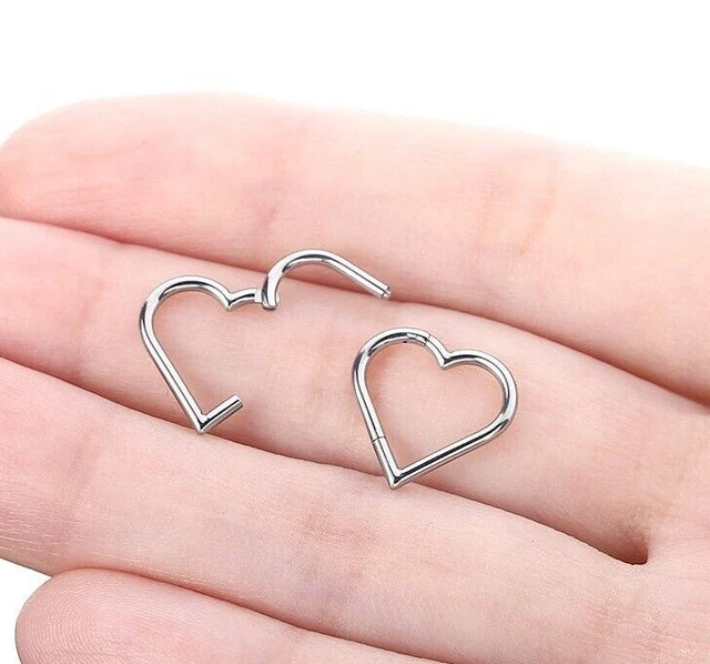 16G G23 TITANIUM HEART shaped HINGED CLICKER NOSE SEPTUM HELIX Daith Tragus HOOP