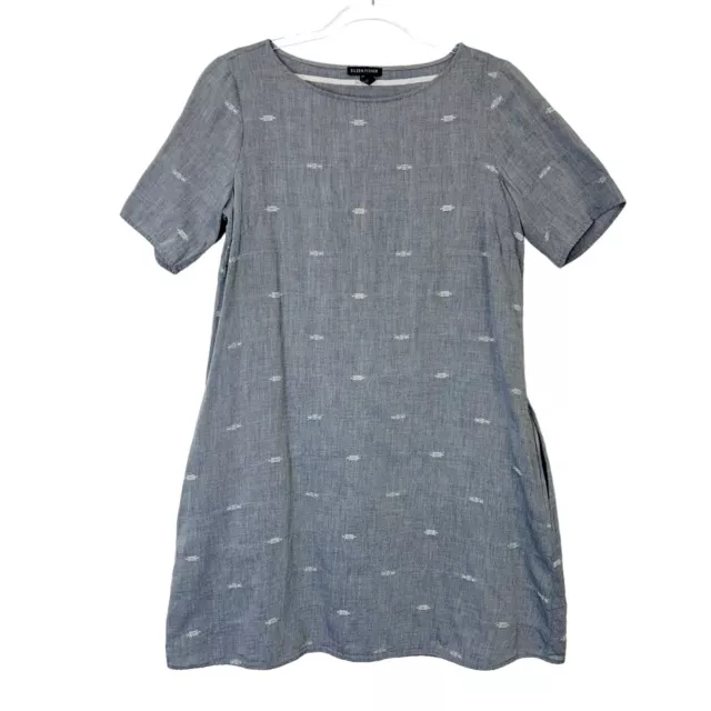 Eileen Fisher Gray Chambray Shift Dress Womens Size Small Short Sleeve