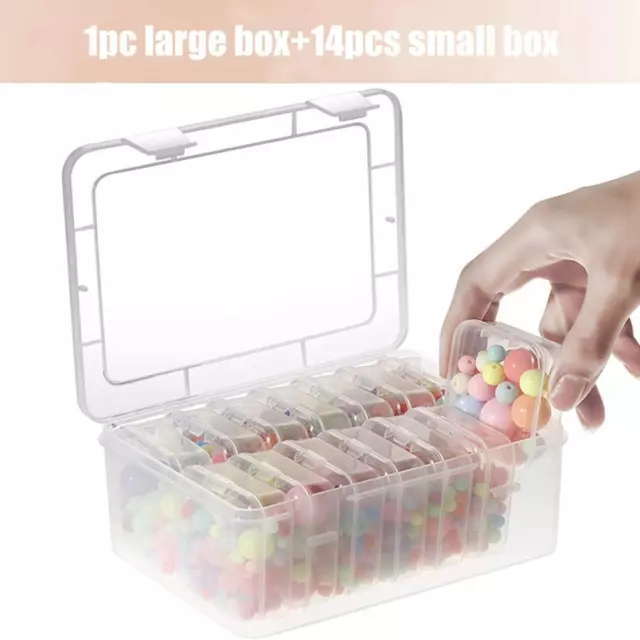 Caja pequeña de contenedores de almacenamiento de cuentas de plástico transparente con estuche de almacenamiento con tapa con bisagras'