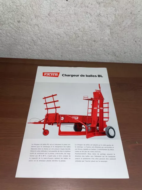 brochure prospekt PROSPECTUS CHARGEUR DE BALLE BL FAHR tracteur-deutz-john deere