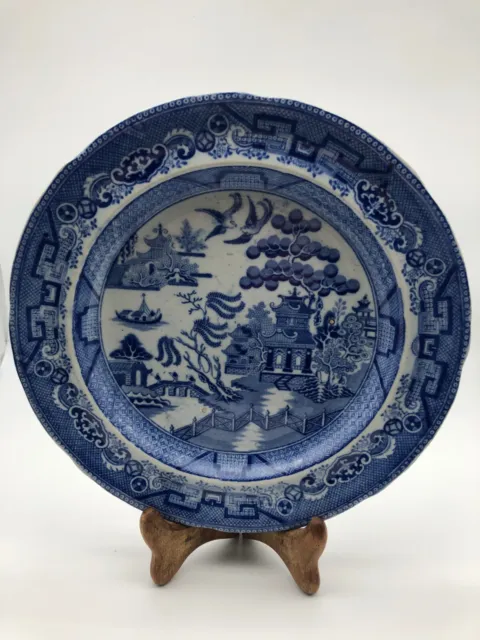 Antique Blue and White Willow pattern Staffordshire plate