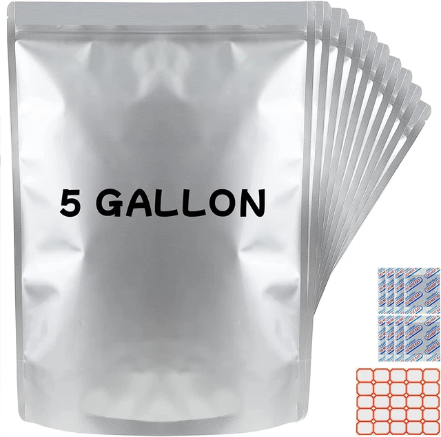 10Pack Large Mylar Bags for Food Storage with 10 Oxygen Absorbers 2500Cc - 5 Gal