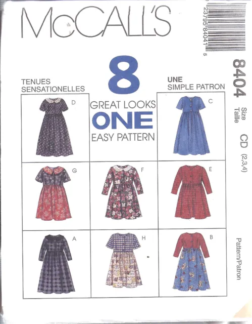 UNCUT Vintage McCalls SEWING Pattern Girls Front Button Bodice Dress 8404 NEW FF