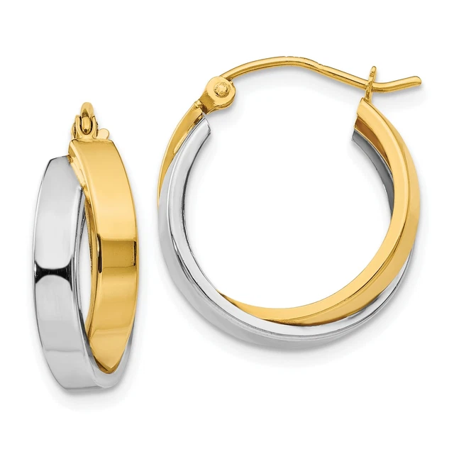 14K zweifarbig Gold Doppelreifen Ohrringe Schmuck 20 mm x 17 mm
