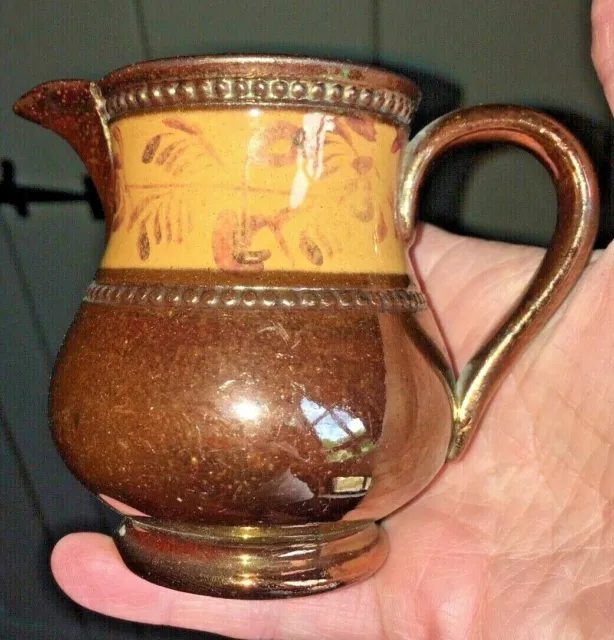 Copper Lustre lusterware Creamer 3-1/4" tall yellow band antique FALL19th C OLD