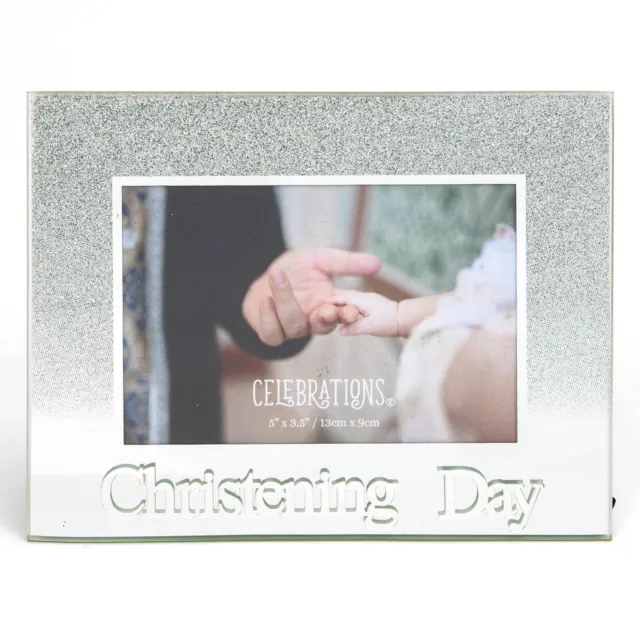 Celebrations Silver Glitter Glass Christening Day  Photo Frame