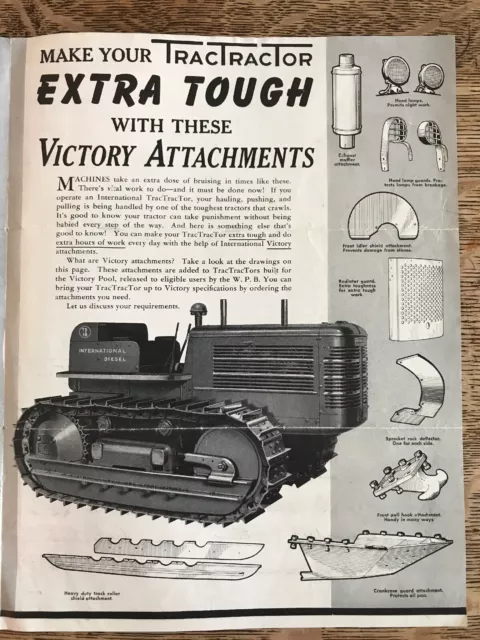 Vintage Victory TracTractor WWII Brochure 1940s International Harvester Denney