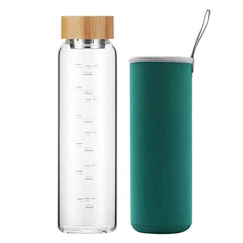 sunkey Bouteille Eau en Verre 1 Litre avec Bouchon de Bambou Réutilisable Gou...