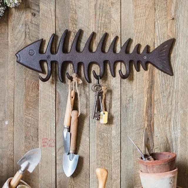 Cast Iron Wall Hooks Fish Bone Shape Key Hanger Decorative Pastoral Vintage Bar