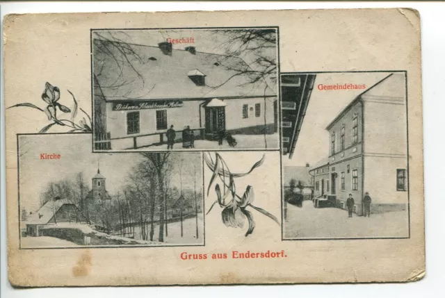 AK Gruss aus Endersdorf, Sudetenland, Schlesien ?, Bäckerei und Gasthaus 1941