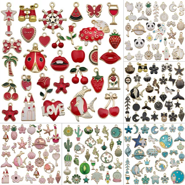 31Pcs/Set Fruit Animal Mixed Enamel Charms Pendants DIY Jewelry Making Craft  ZD