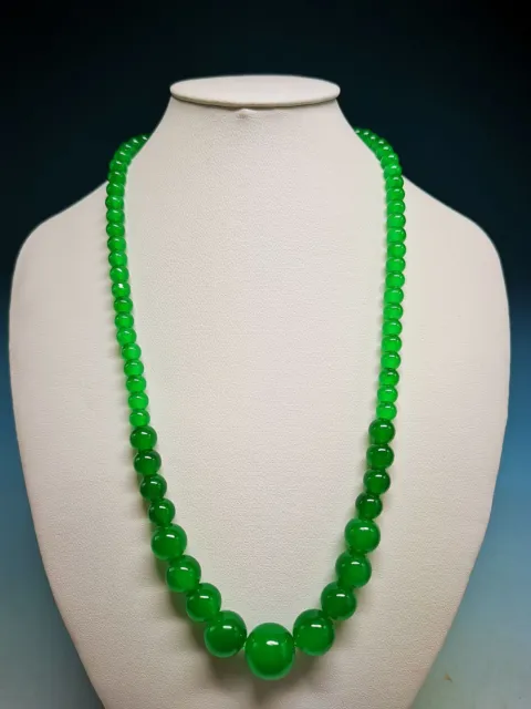 Exquisite Chinese 6-14mm Natural Green Jade Round Beads Necklace C70