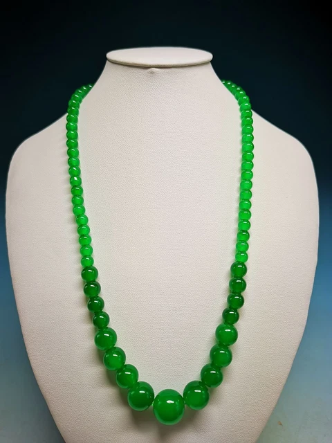 Exquisite Chinese 6-14mm Natural Green Jade Round Beads Necklace B04