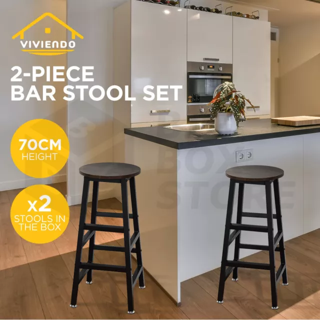2 x Viviendo 70cm Stool Bar Table Stools Industrial Style Steel and Wood