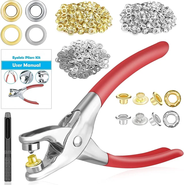 Kit de alicates de ojales 803 piezas, 1/4 de pulgada 6 mm 803 piezas de pulgada, rojo, plateado