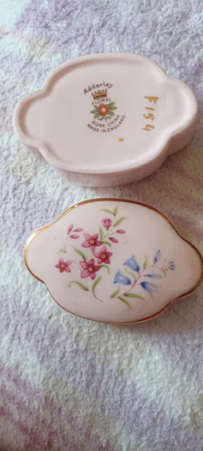 Vintage Trinket box  gold pink floral Adderley Bone China  VGC