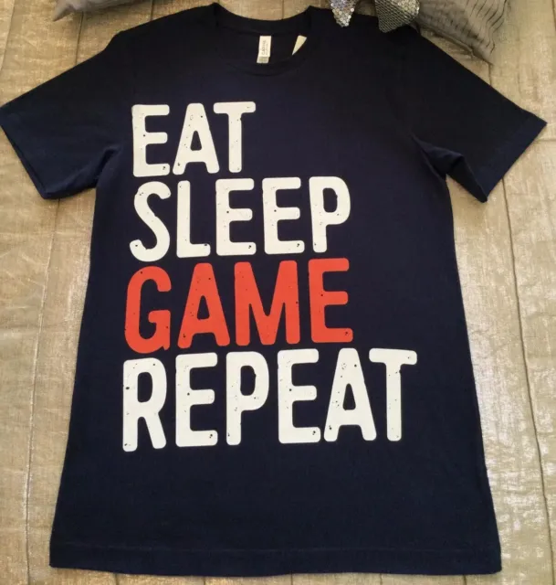 T-Shirt Giocatori BELLA TELA M Navy Top Switch XBox PS Wii EAT SLEEP GAME REPEAT 5