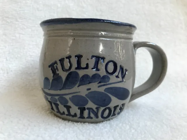 Westerwald Pottery Signed Salt Glazed Blue Grey Stoneware Mug - Fulton, Illinois