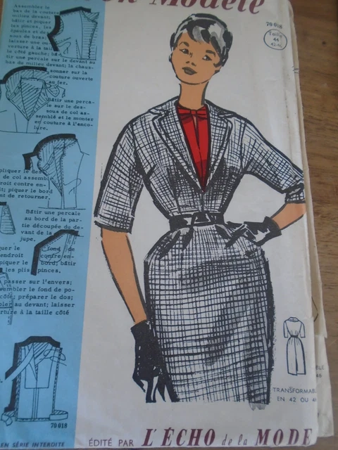 Patron De Couture Vintage 'Echo De La Mode' - Robe Ligne Décolletée Des Années 1950 - Taille 44