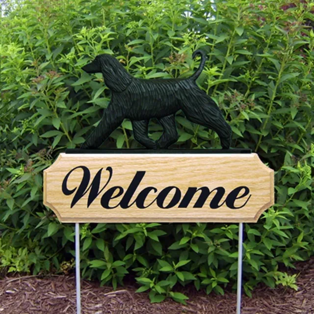 Afghan Breed Wood Welcome Outdoor Sign Black
