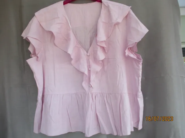 Ladies Pale Pink Short Sleeved Blouse Size 16
