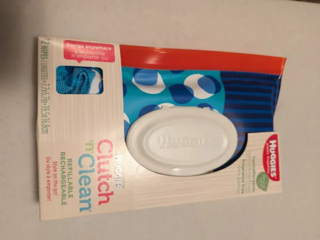 Huggies Clutch N Clean Refillable Pouch 32 Baby Wipes Travel Blue New