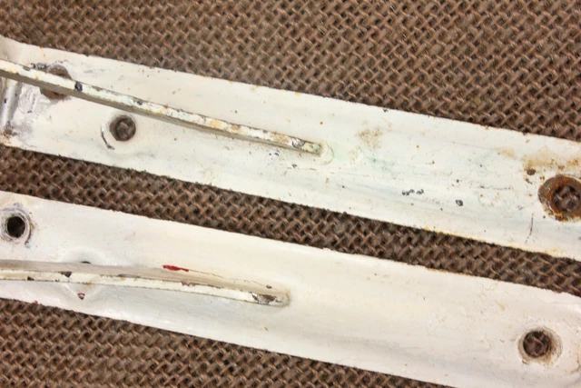 2 Old Shelf Support Brackets 4 X 5" Rustic White Silver Paint Vintage Industrial 8