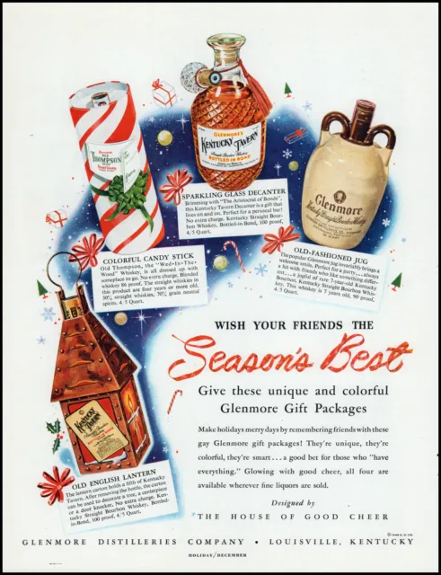 1948 Glenmore Distilleries Louisville KY Christmas gift vintage art print ad L50
