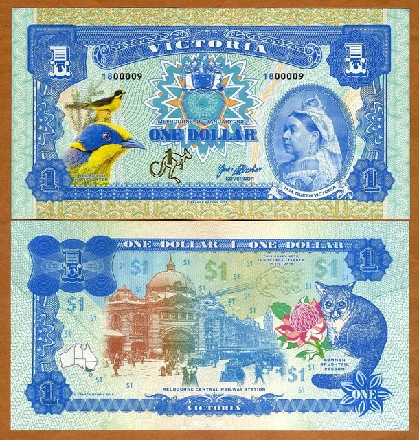 Victoria, Australia, $1, 2018, Limited Private Issue, Possum, Queen Victoria