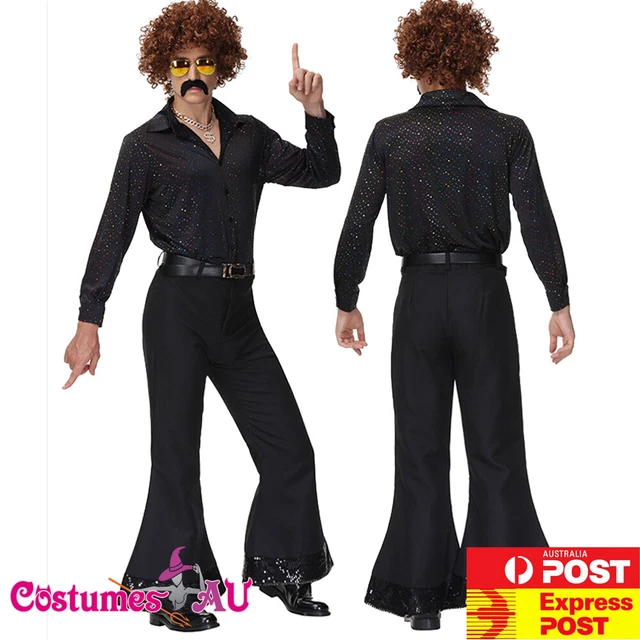 Mens Groovy Dancer Costume 60s 70s Disco Adult Fancy Dress Outfit