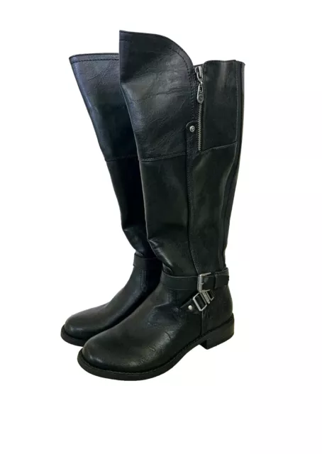 G By Guess Womens 6.5M Tall Riding Boots WIDE CALF Black Zip Up ggHEYLO-WC