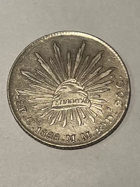 1888 Ca MM Mexico 8 Reales Libertad Republica Mexicana VF/AU Silver Coin 🇲🇽 🪙