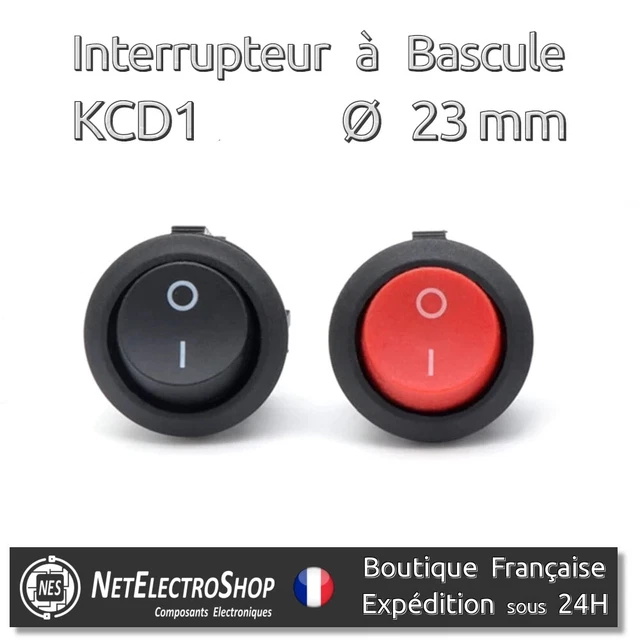 Interrupteur à Bascule Rond Encastrable ON/OFF - 6A 230V AC - Noir 2 Broches
