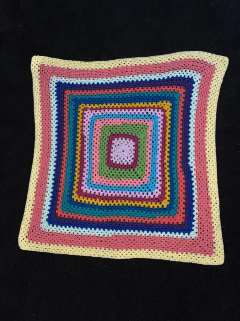 Vintage Handmade Multi Coloured Crochet Blanket  34 x 34"
