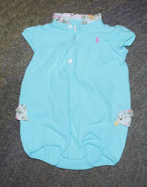 Ralph Lauren Baby Girls Aqua One-Piece Romper - Size 12 Months - EUC