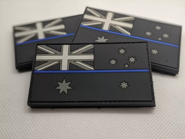 PVC Thin Blue Line / Police Australia Flag Patch - Hook & Loop