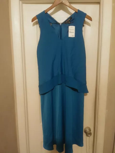 Ellen Tracy Women's Blue Fit Flare Sleeveless V- Neck Back Zipper Dress Size 12