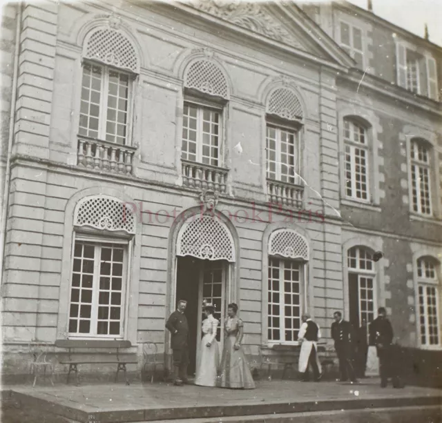 FRANCE Château Femme Mode c1900 Photo Stereo Plaque de verre V26L10n1