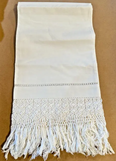 Vintage: Italian Beige Linen Guest/Show Towel with beautiful embroidery & fringe