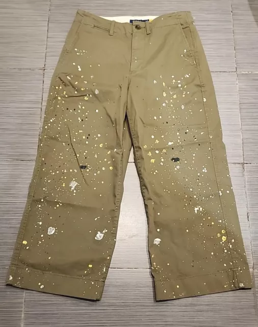 NWOT Polo Ralph Lauren Women's Khaki Paint Splatter Wide Leg Chino Pants. Sz 6