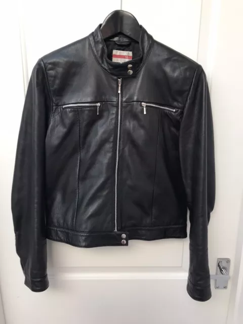 OASIS BLACK LEATHER Jacket Size 12 Excellent Condition 25.00