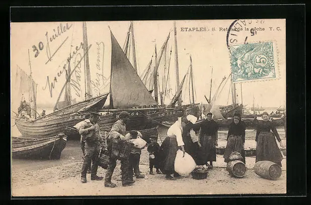 CPA Étaples, Retour de la peche, pêcheurei 1915
